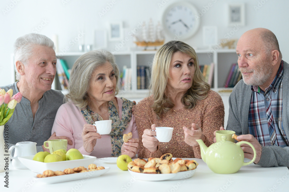 Portrait of two senior couples drinking tea Portrait of two senior couples drinking tea