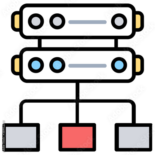 
Database mainframe connected to multiple computer screens, data mining and patterns icon
