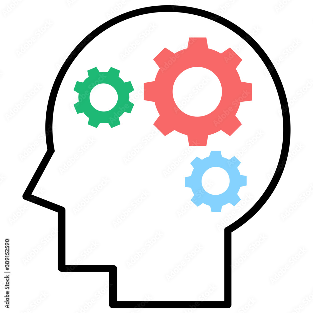 A person with cogs inside his head symbolising thinking process
A person with cogs inside his head symbolising thinking process