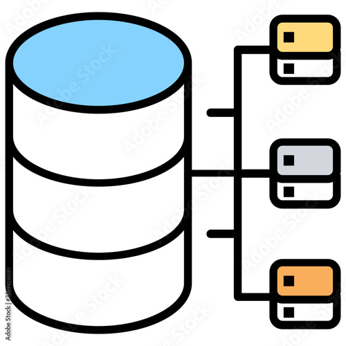 
Database mainframe connected to multiple computer screens, data mining and patterns icon
