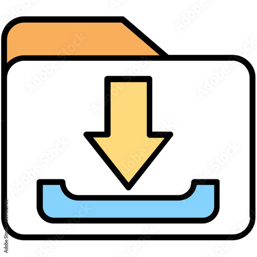 
Folder with downward arrow, folder downloading via internet, 
