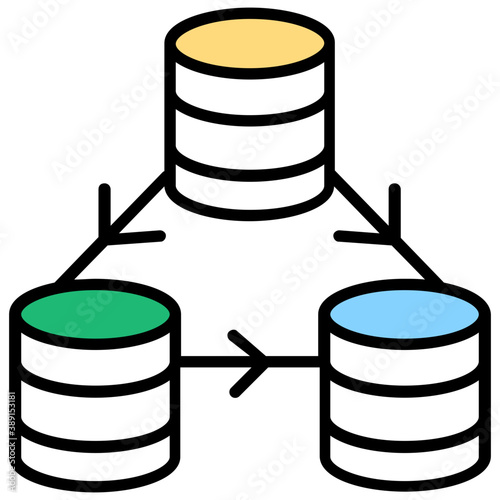 
Database mainframe connected to multiple computer screens, data mining and patterns icon
