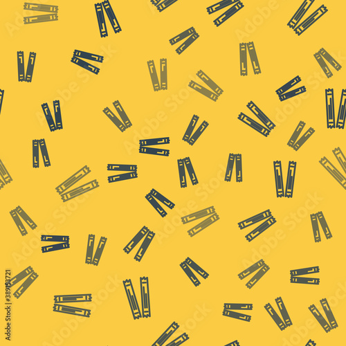 Blue line Sugar stick packets icon isolated seamless pattern on yellow background. Blank individual package for bulk food products as coffee, salt, spices. Vector.