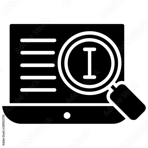 
Magnifier with a info symbol over the laptop screen showing information search process
