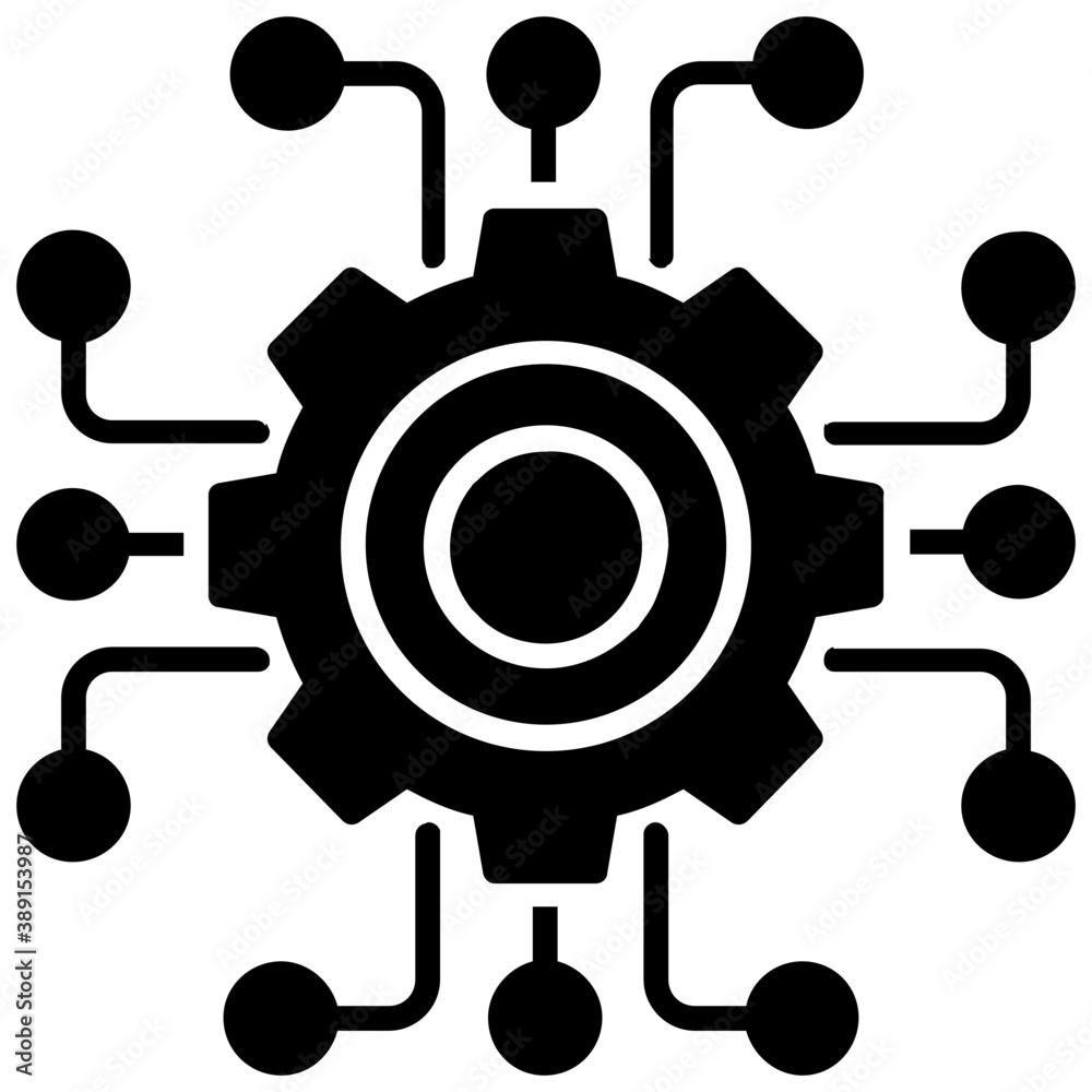 
A big cogwheel around processor chip conceptualizing neural network icon
