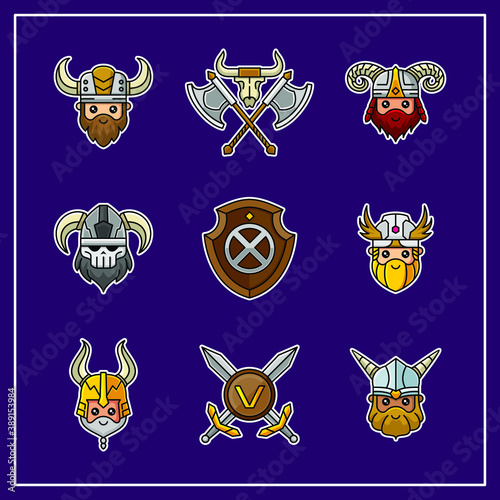 set of viking head icon illustration