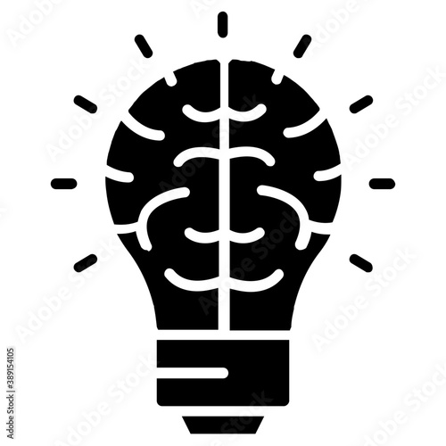 
Human brain inside sparkling light bulb, creative idea icon
