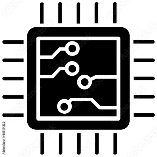 
Integrated circuits of microprocessor flat vector icon 
