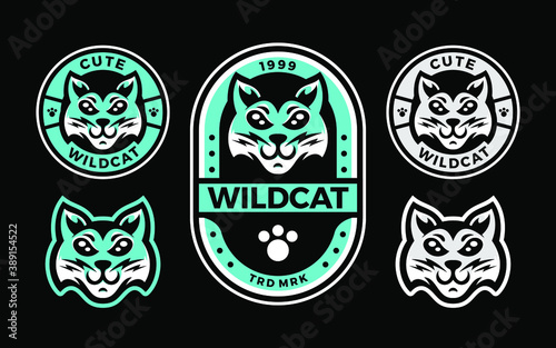 set of wildcat cute head mascot template photo