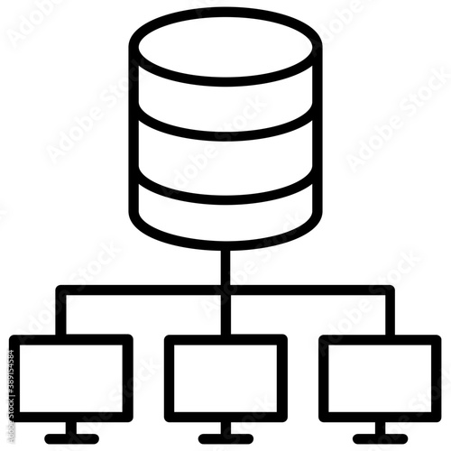 
Database mainframe connected to multiple computer screens, data mining and patterns icon
