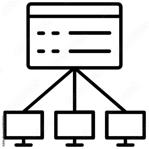 
Database mainframe connected to multiple computer screens, data mining and patterns icon
