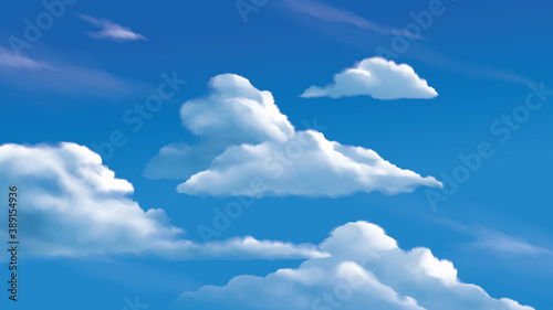 vector illustration of stratocumulus clouds on the bright blue sky photo