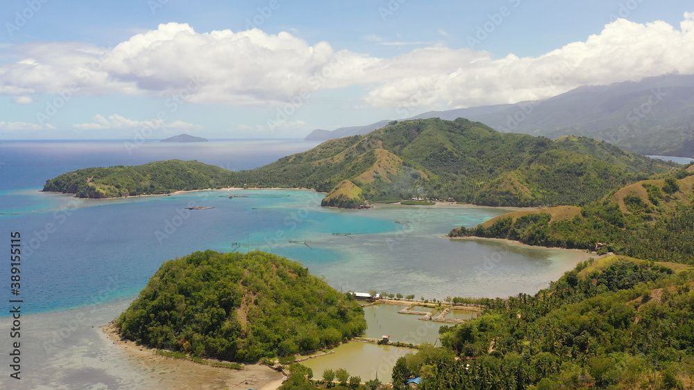 Aerial view of Sleeping dinosaur island of Mati Davao Oriental Philippines. One of the known tourist spot of that area. Philippines, Mindanao.