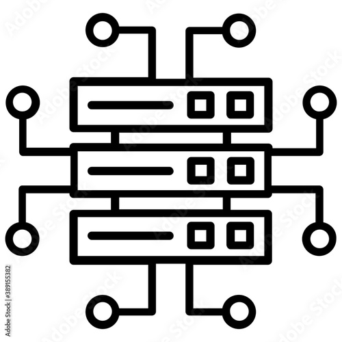 
Database mainframe connected to multiple computer screens, data mining and patterns icon
