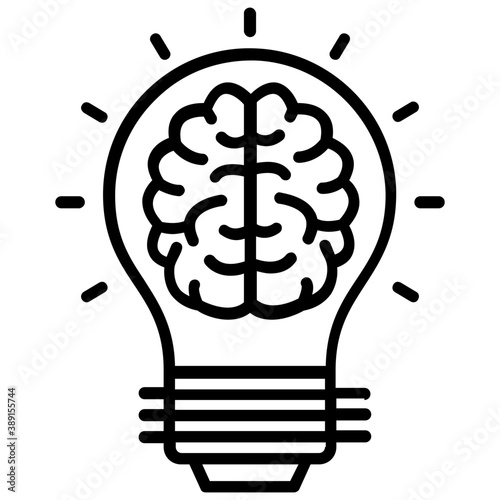 
Human brain inside sparkling light bulb, creative idea icon
