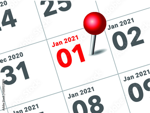 Close up of first day of the year 2021 on diary calendar, simple and clean design vector. 
