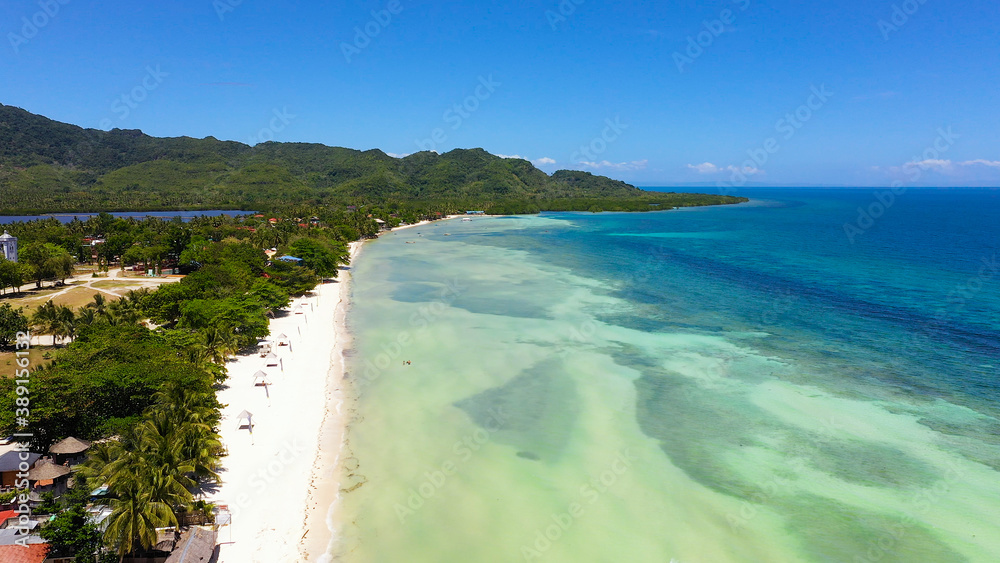 Aerial seascape with beautiful beach. Bohol, Anda, Philippines. Summer and travel vacation concept.