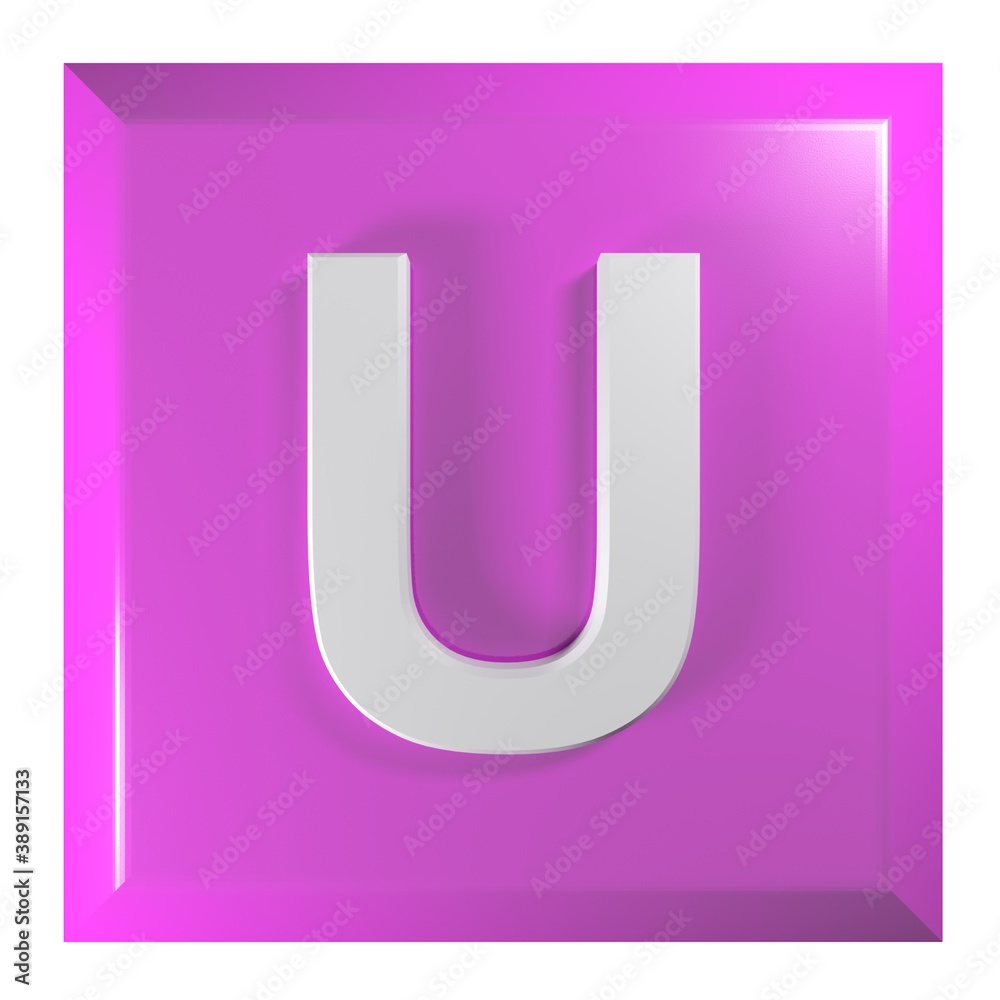 Pink square push button with the alphabetic letter U - 3D rendering illustration Pink square push button with the alphabetic letter U - 3D rendering illustration