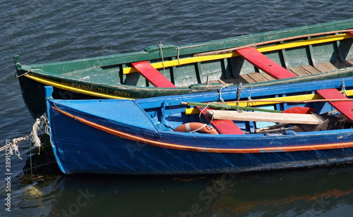 Colorful, wooden fishingboats on the tajo river near Constancia, Centro - Portugal