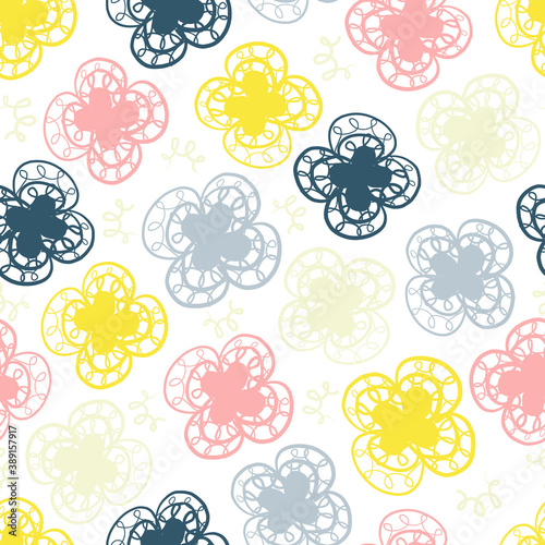 seamless hand draw multicolour flower from brush stroke pattern background. pattern background