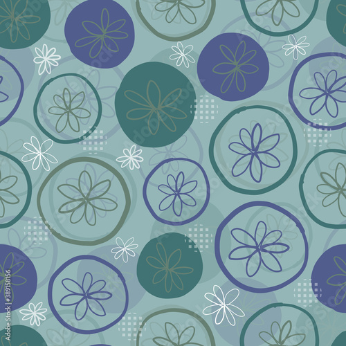 seamless hand draw monochrome green flower pattern background