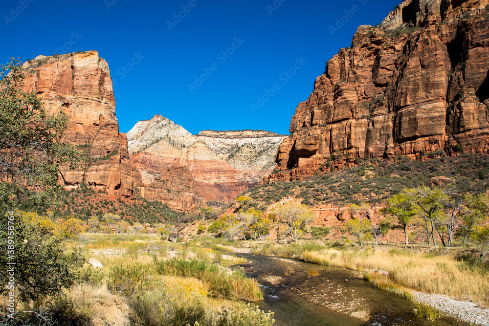 View to the Zion's Canyon and Virgin river.