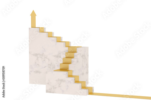 Financial concept  Golden arrow with stairs Isolated On White Background  3D render. 3D illustration.