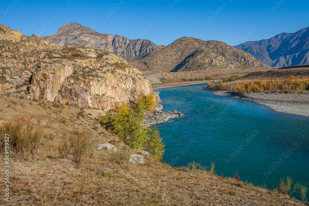Confluence of the Chuya and Katun rivers, Chuisky tract, Altay Mountains, Russia Confluence of the Chuya and Katun rivers, Chuisky tract, Altay Mountains, Russia