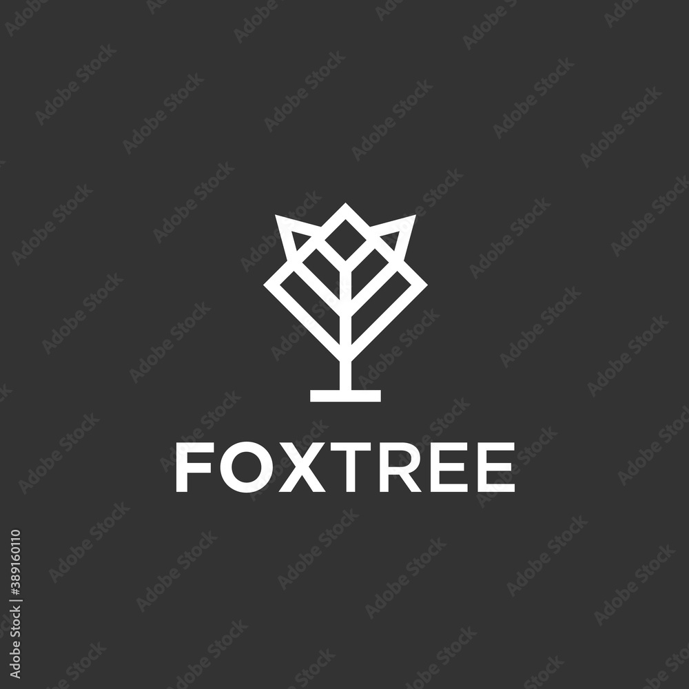 abstract fox logo. tree icon