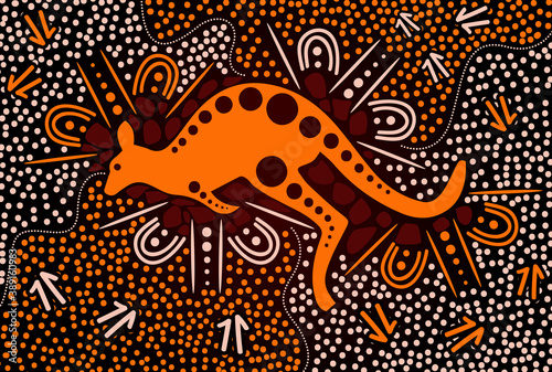 kangaroo dot art, Aboriginal art vector background with kangaroo
