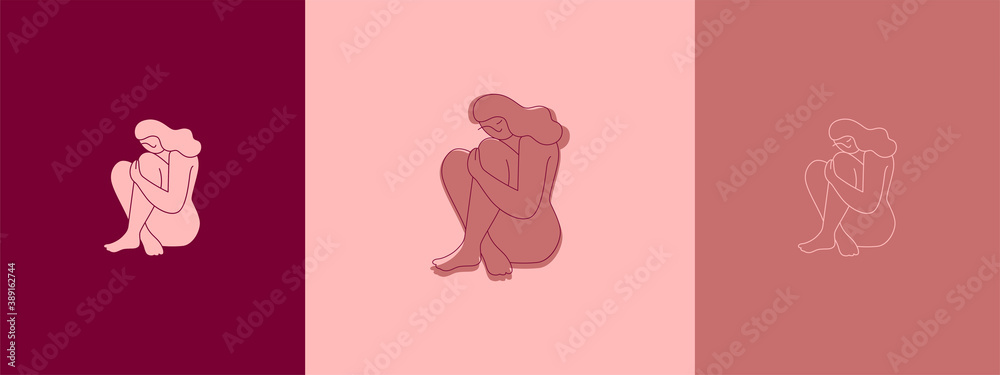 Fototapeta premium Delicate logo for business, a beautiful image of a female figure. Linear drawing, natural beauty and youth. Minimalistic woman, simple logo for business in the beauty, health, personal care industry.