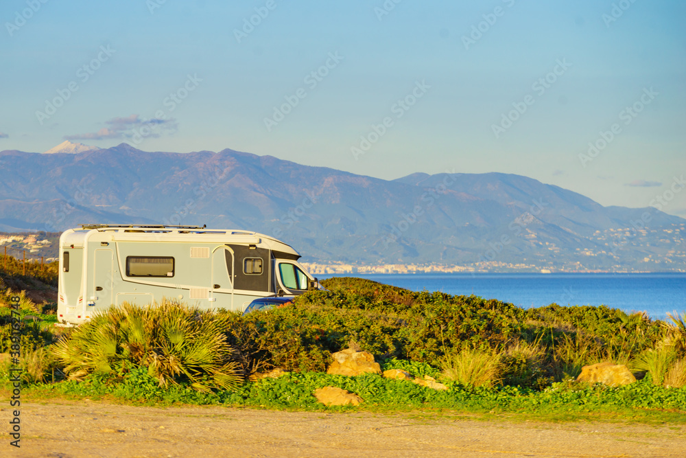 Caravan on beach by Punta Mala, Alcaidesa Spain Caravan on beach by Punta Mala, Alcaidesa Spain