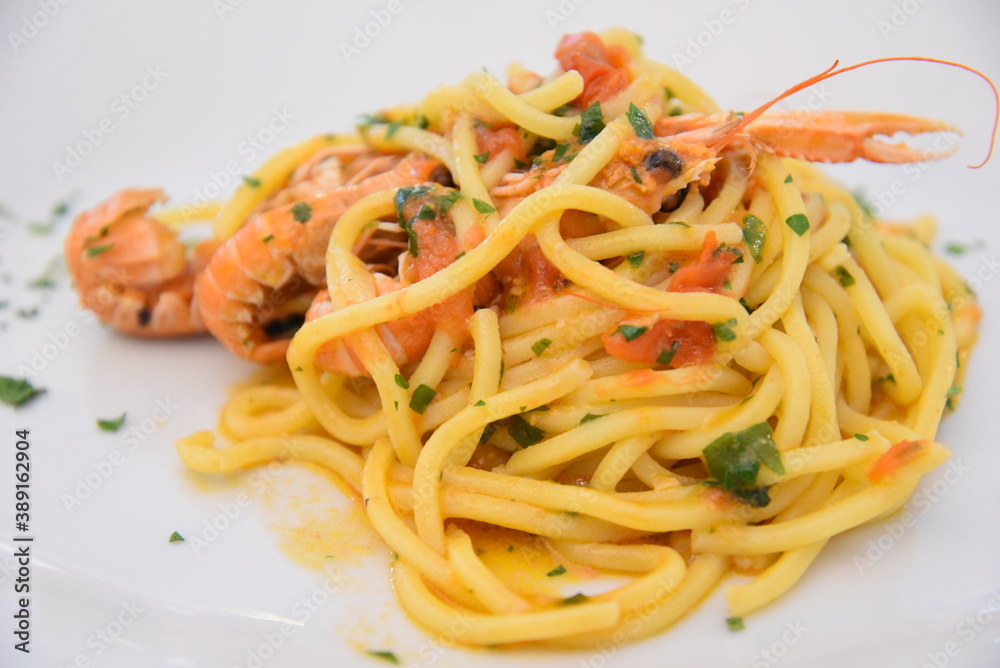 Italian Spaghetti With Seafood in the Plate Italian Spaghetti With Seafood in the Plate