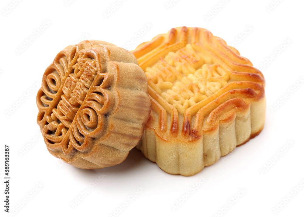 Mooncakes isolated on white background for Mid-Autumn Festival or Mooncake Mooncakes isolated on white background for Mid-Autumn Festival or Mooncake