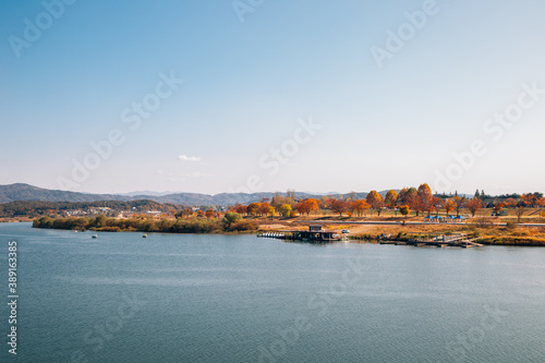 Autumn of Namhan River and mountains in Yeoju, Korea