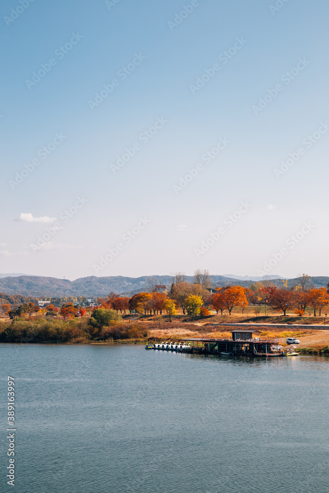 Autumn of Namhan River and mountains in Yeoju, Korea