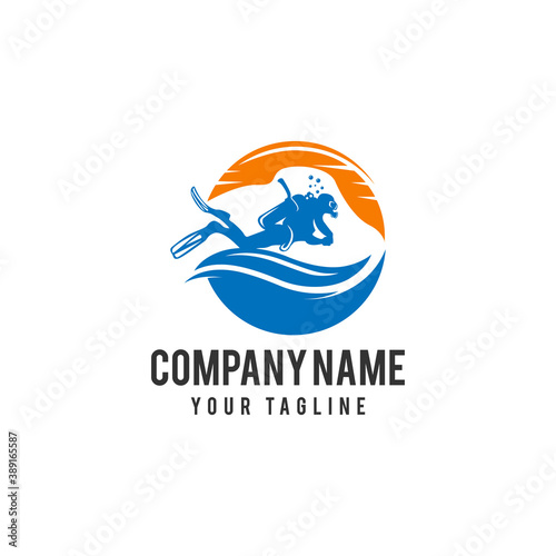 Stampa su tela Scuba diving logo design for the company, with a picture of a dive in the depths