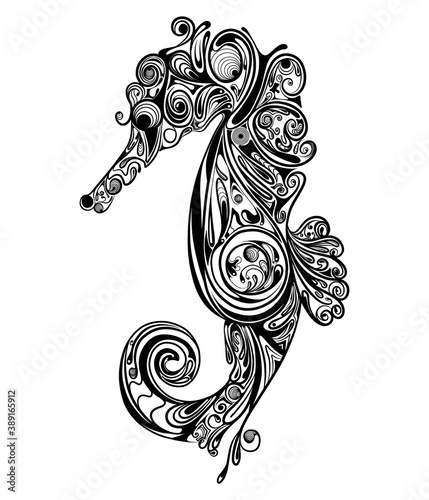 The sea horse with the floral art zentangle for the tattoo inspiration