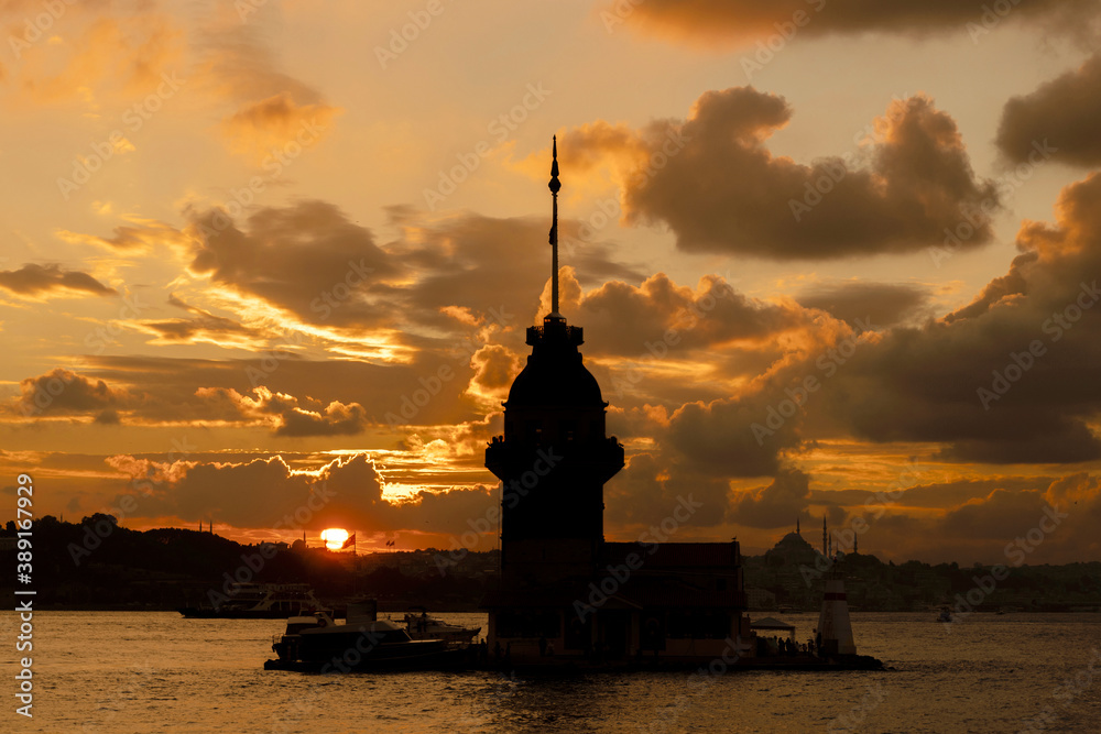 Maiden's Tower at Dusk, Istanbul, Turkey