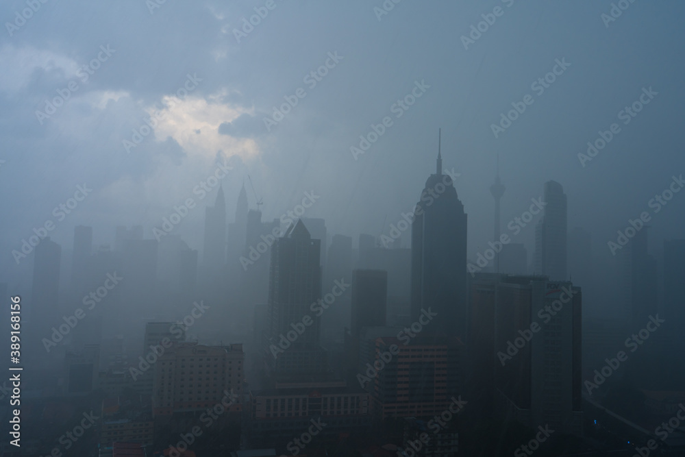 Heavy fog landscape of Kuala Lumpur city center