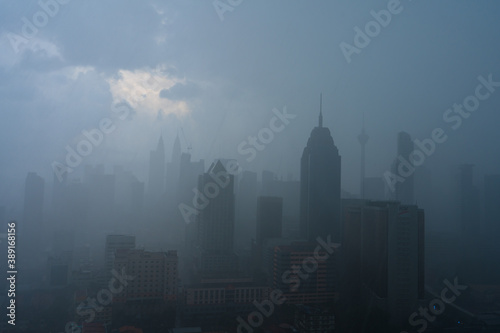 Canvas Print Heavy fog landscape of Kuala Lumpur city center