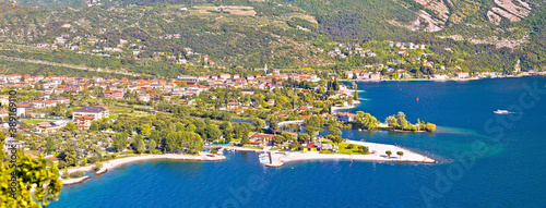 Lago di Garda lake. Aerial panoramic view of  Town of Torbole and Sarca river mouth