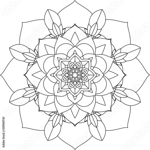 Easy Mandala coloring book simple and basic for beginners  seniors and children. Set of Mehndi flower pattern for Henna drawing and tattoo. Decoration in ethnic oriental  Indian style.