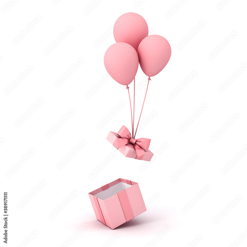 Sweet pink pastel color gift box or open present box with pink ribbon ...