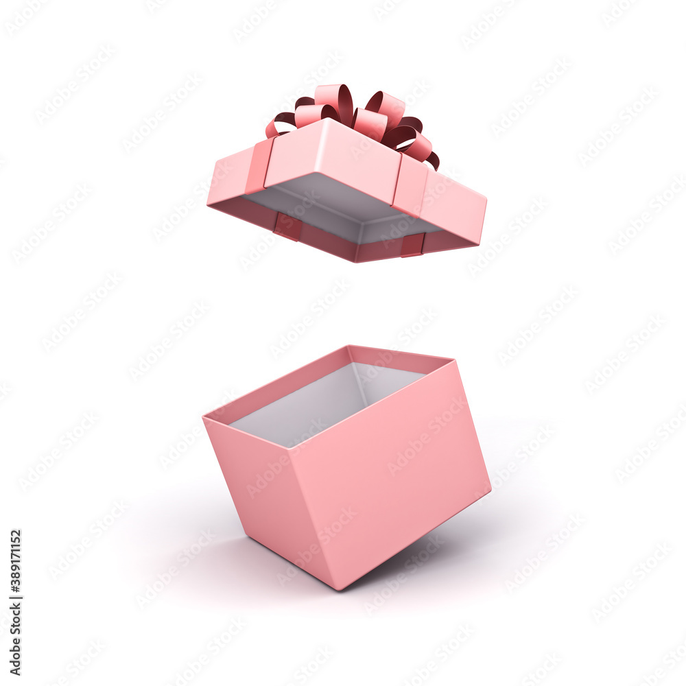 Blank sweet pink pastel color present box or open gift box with pink ...