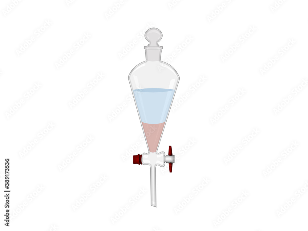 3d illustration separating funnel laboratory glassware used in liquid