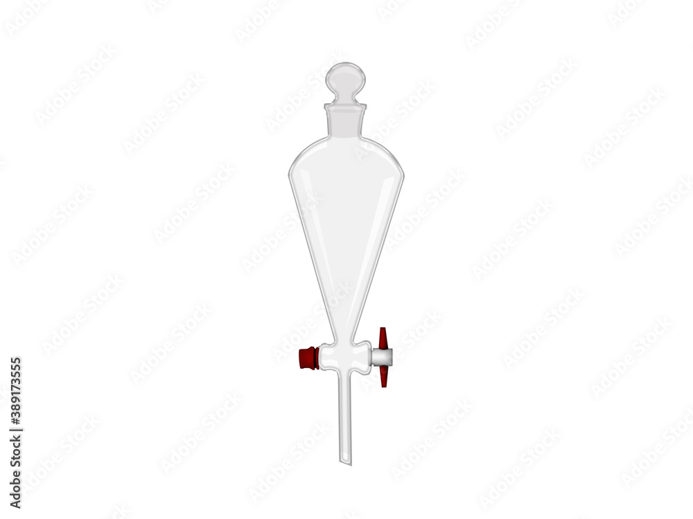 3d illustration separating funnel laboratory glassware used in liquid