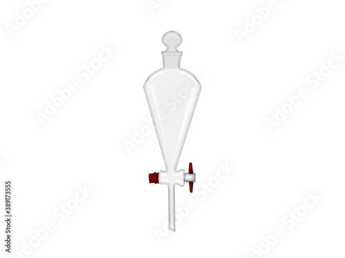 3d illustration separating funnel  laboratory glassware used in liquid-liquid extractions to separate or partition the components of a mixture into two immiscible solvent phases of different densities photo
