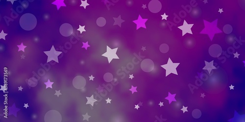 Light Purple vector background with circles, stars.