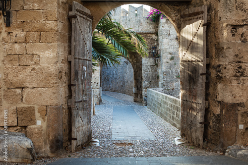 Fototapeta Naklejka Na Ścianę i Meble -  Old town of Rhodes , Greece -25oct-2020 : 
Historical streets of old town Rhodes  Dodecanese, Greece